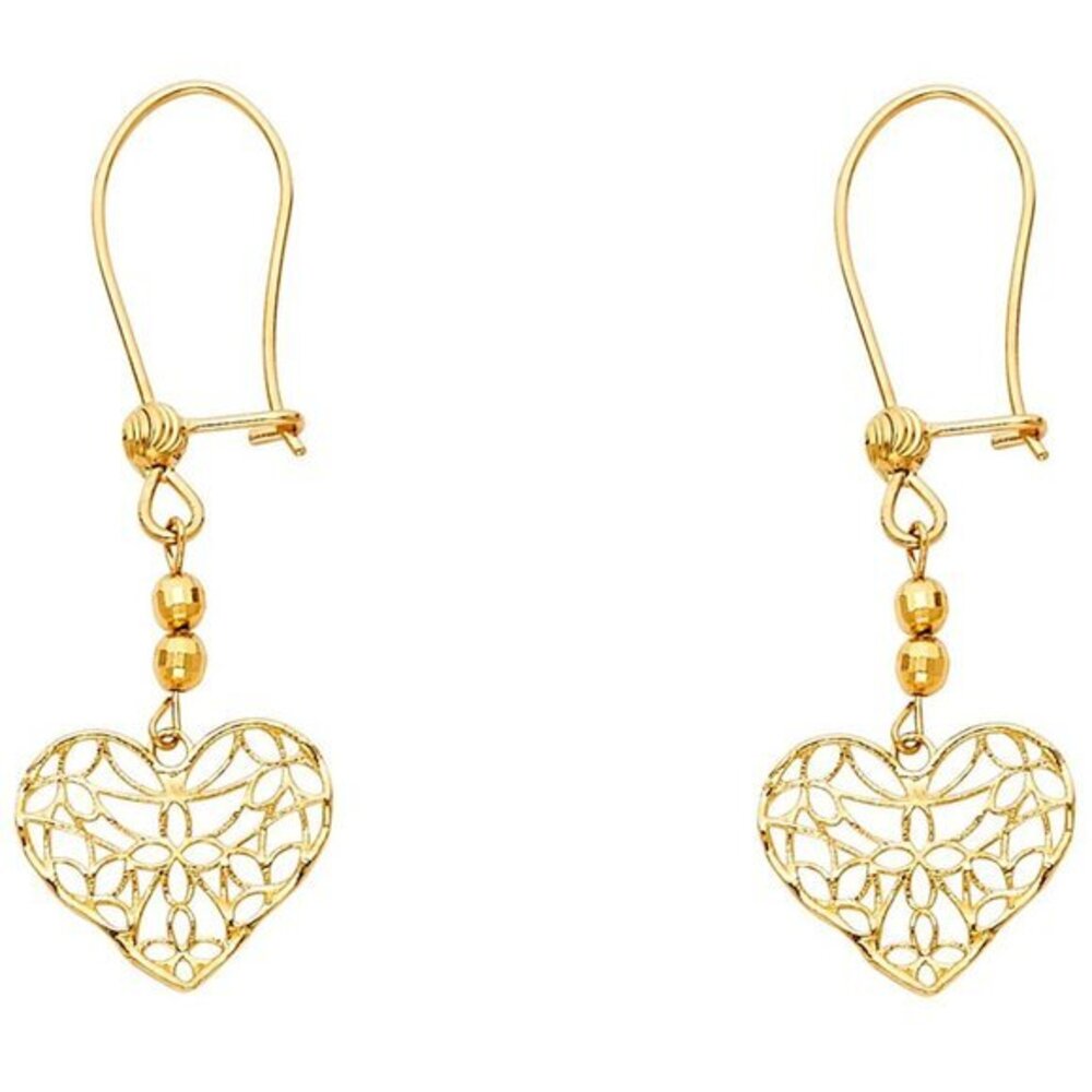 New Solid 14K Yellow Gold Open Heart Earrings